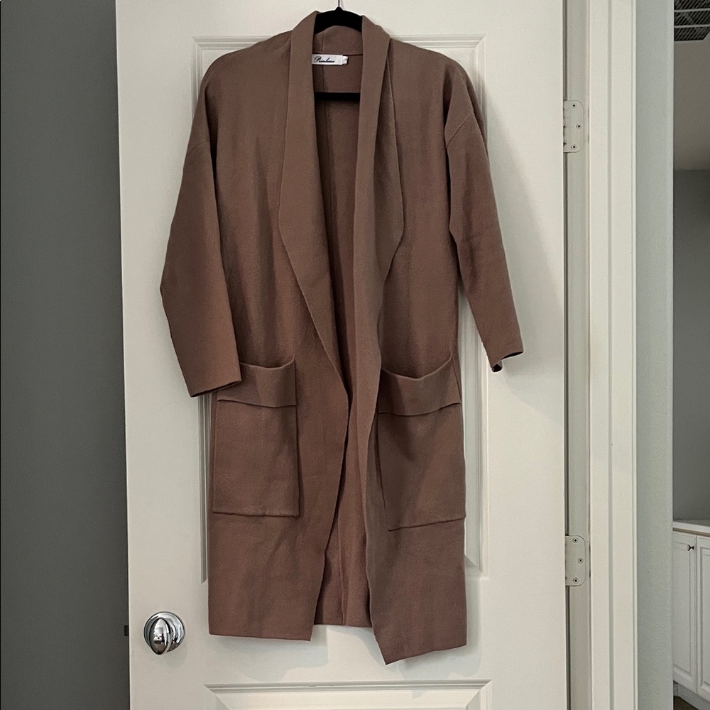 Elegant Brown Open Front Trench Coat